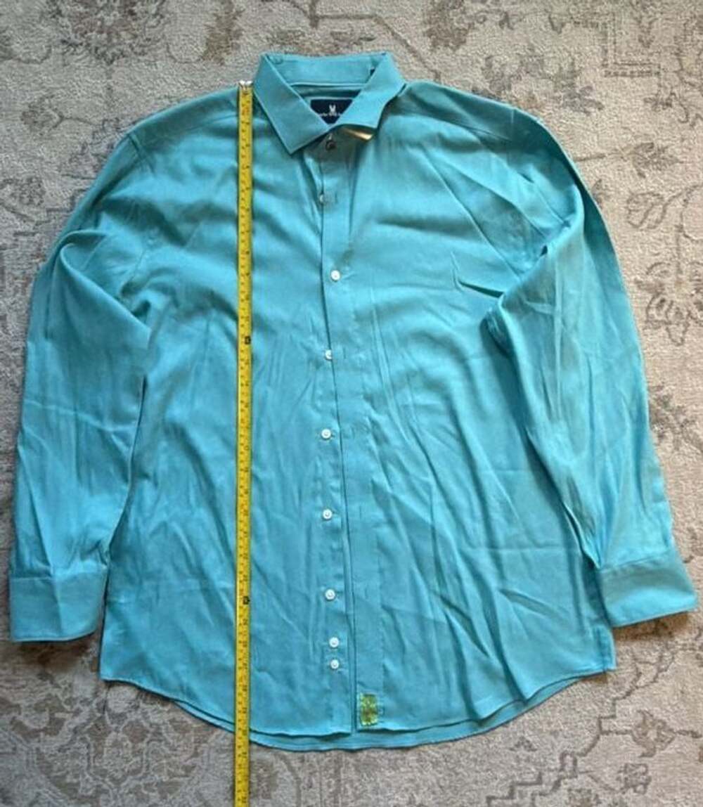 Psycho Bunny Men's Modern Fit Stretch Non-Iron Dress Shirt Teal Size 16 32/33